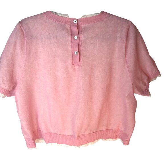 NWT ZARA Pink Medium Short Sleeve Linen Blend Dainty, Whimsical Top - Picture 3 of 16